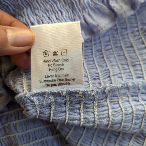 Heartloom Rushed Ruffle Hem Bubble Sleeve Babbydoll Top Blue Womens Size L - Picture 6 of 10